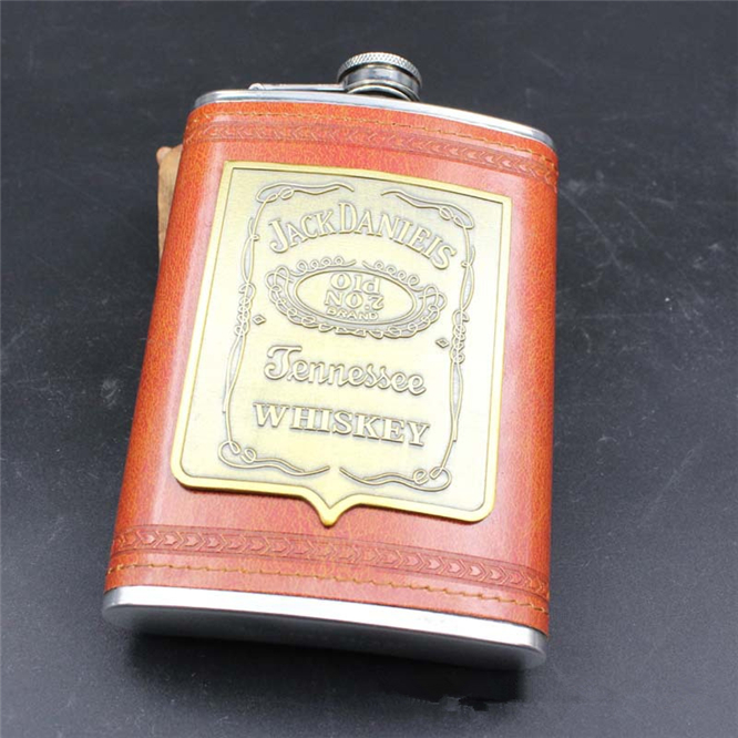 10PCS Genuine 9oz Portable Stainless Steel Hip Flask Flagon Whiskey Wine Pot Leather Cover Bottle Travel Tour Drinkware Wine Cup