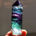 Natural Fluorite Crystal Colorful Striped Fluorite 4.5-6.5CM Quartz Crystal Stone Point Healing Hexagonal Wand Treatment Stone