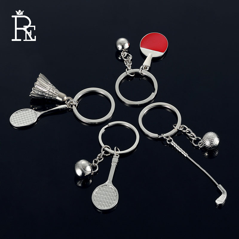 RE 100pcs/lot Factory Direct Sales Wholesale Promotion Table Tennis Golf Key Chain Sports Keychain Badminton Racket Key Ring