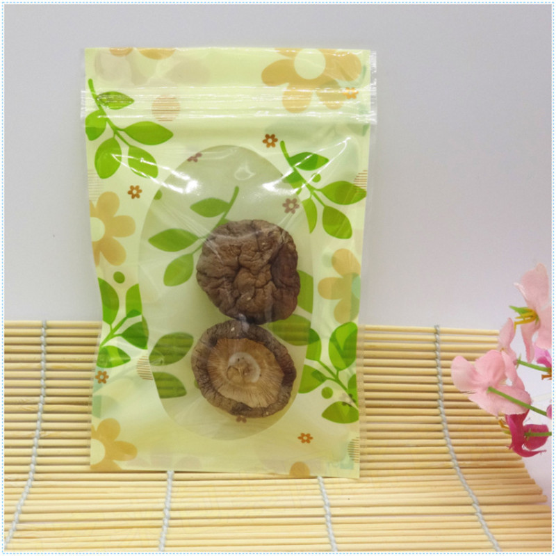 100pcs/lot 12*20cm 16*24cm Tea Snack Clear Ziplock Packaging Bags Green Leaf Heat Seal Plastic Valve Resealable Bag
