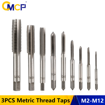 3pcs M2 M2.5 M3 M3.5 M4 M5 M6 M8 M10 M12 Metric Thread Taps HSS Screw Tap Drill Bit Set Straight Flute Plug Taps Hand Tools