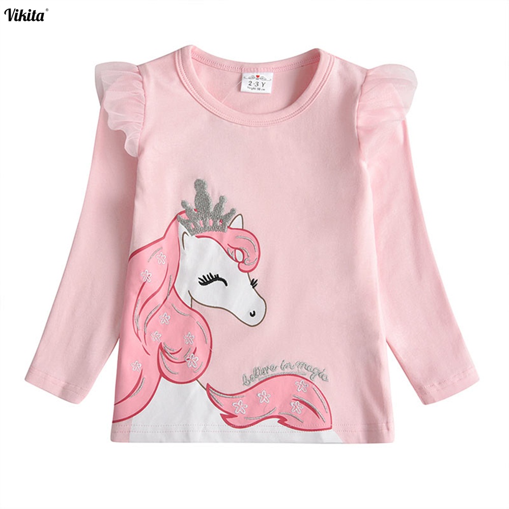 Kids Girl T Shirt Autumn Baby Girls Cotton Tops Toddler Tees Clothes Children Clothing Unicorn T-shirts Long Sleeve Casual Wear
