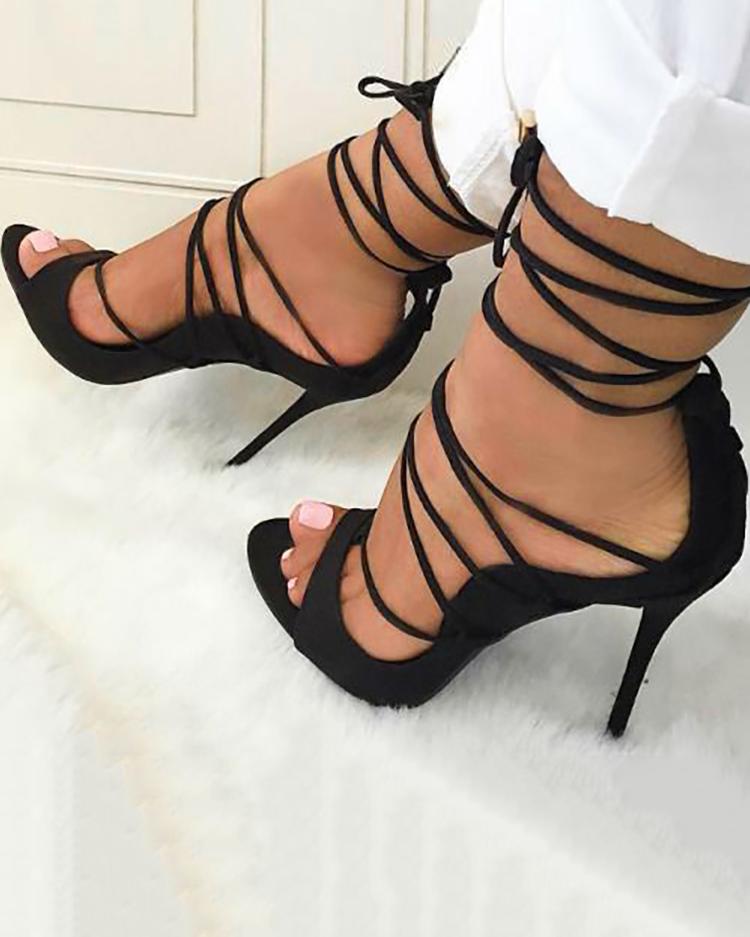 Lace-up Thin Heeled Sandals point toe bandage sexy party high heeled