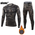 Aismz Winter Thermal Underwear Men Warm Fitness Fleece Legging Tight Undershirts Compression Quick Drying Thermo Long Johns Sets