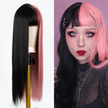 Dubbele kleur synthetisch haar cosplay pruik met pony