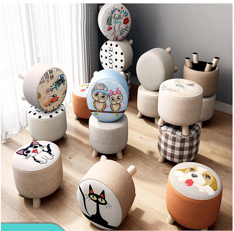 Small stool Household cloth art real wood shoes stool creative round stool sitting room small bench small chair sofa tea table l
