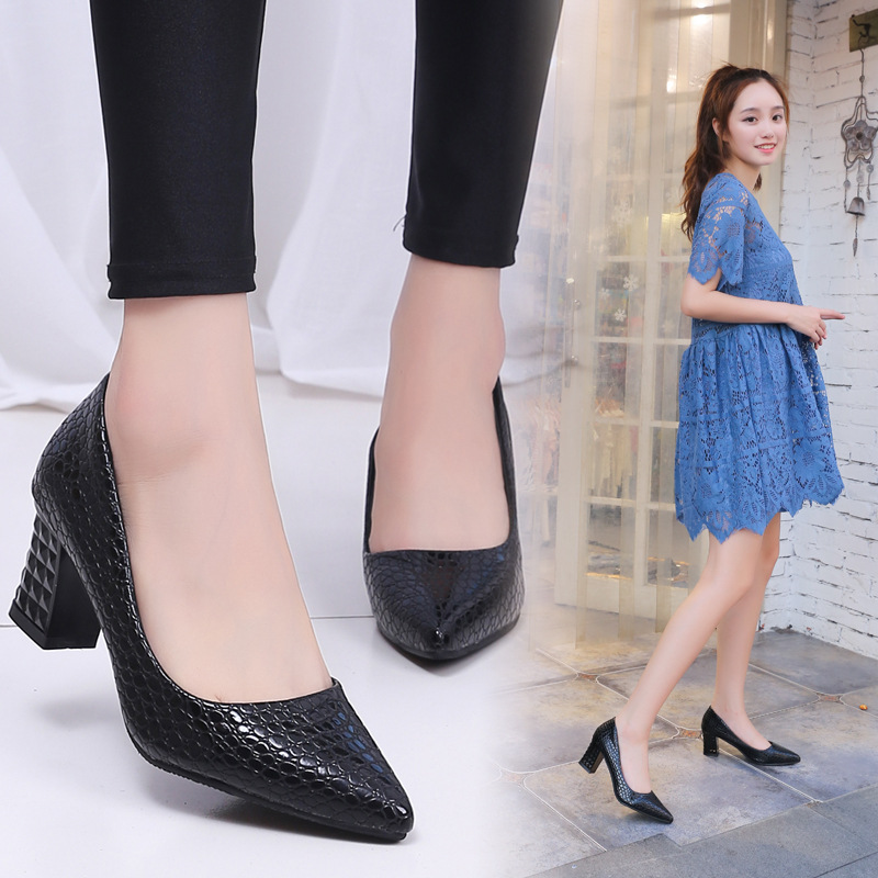 2019 Women Pumps Ankle Strap Thick Heel Women Shoes Square Toe Mid Heels Dress Work Pumps Comfortable Ladies Shoes 6cm