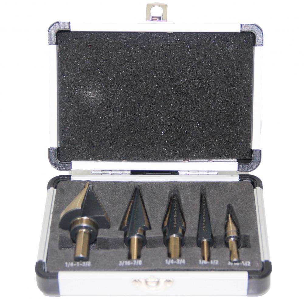 5pcs aluminium box HSS step drill bits set