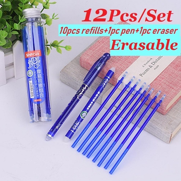 12Pcs/Set Erasable 0.5mm Gel Ink Pens Set with Refill Eraser Stick for School Stationery