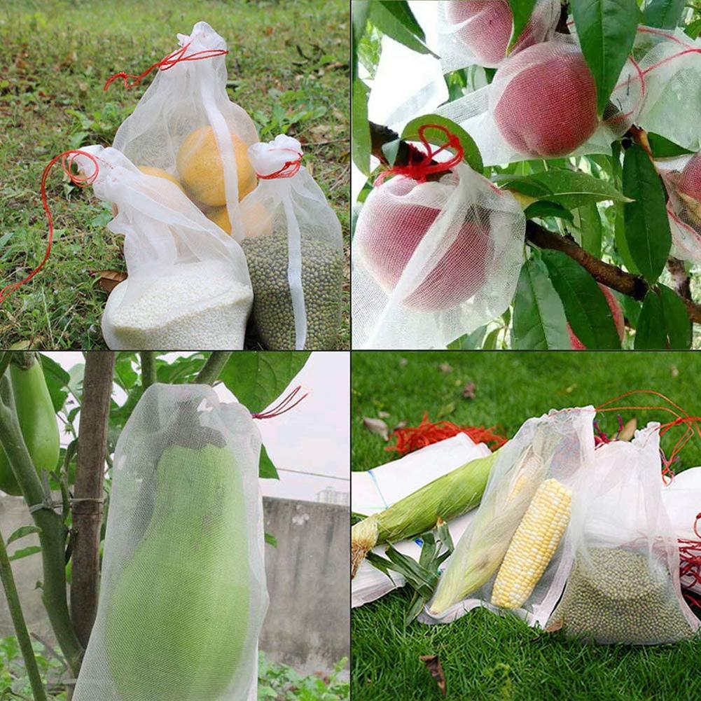 100pcs Garden Vegetable Fruit Grow Bag Plants Protection Bag Anti Bird Drawstring Netting Mesh Bag Agriculture Pest Control