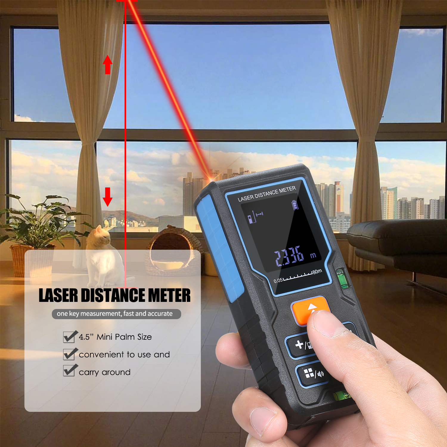 Range Finder Laser Distance Meter Distance Measuring with Single/Continuous/Area/Volume/Pythagoream Theorem Measurement Mode