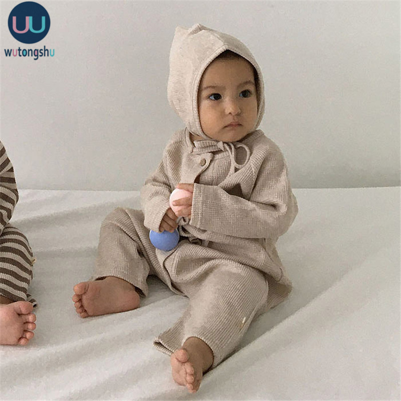 Vintage Baby rompers For Boys Girls Newborn Baby Clothes Kids Long sleeve underwear cotton boys Clothes Baby Girls Rompers + Hat