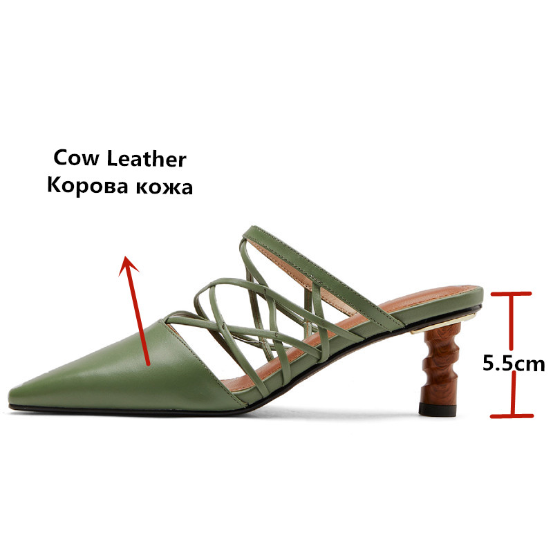 FEDONAS Fashion Lace Up Genuine Leather Women Mules 2020 Spring Summer Pointed Toe High Heels Sandals Vintage Party Shoes Woman