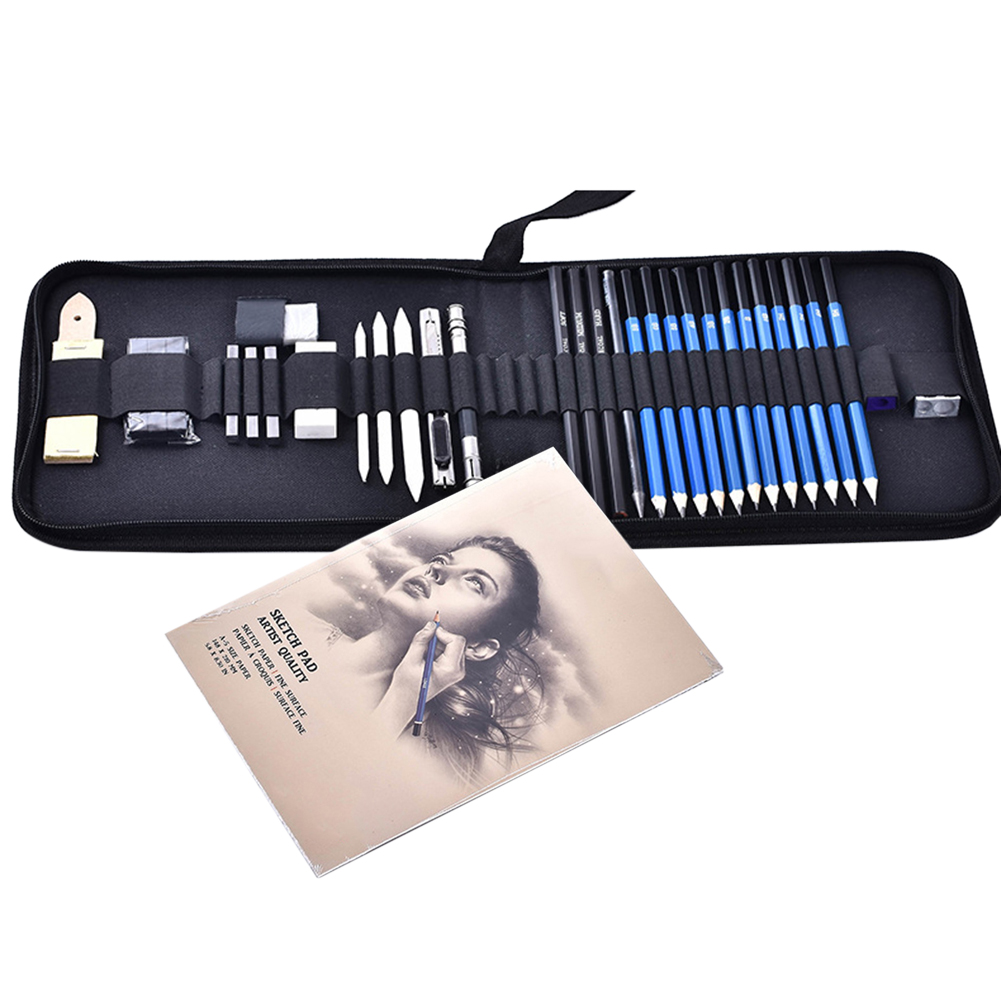 33 pcs Professional Sketching Drawing Pencils Kit Set include 8B,6B,5B,4B,3B,2B,B,HB,2h,3h,4h,5h Pencil for Art Supplies School