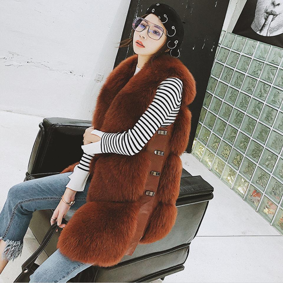 S-3XL Plus Size Winter Brand Women's Faux Fur Vest Fake Fur Coat Thicker warm Fox Fur Waistcoat Side buckle Stitching Coat L1289