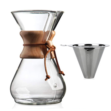 Classic Glass Coffee Pot Wooden Handle Heat Resistant Pour Over Coffee Maker Manual Coffeemaker V60 Hand Dripper 400-800ml