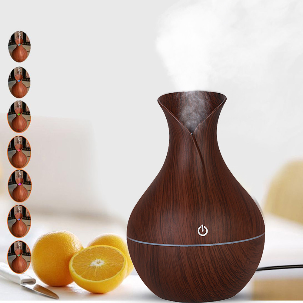 kongyide 130ml Aroma Essential Oil Diffuser Ultrasonic Air Humidifier with Wood Grain 7 Color Changing LED Light for Office Home