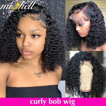 Mishell Curly Short Bob 13x4 Lace Front Human Hair Wigs PrePlucked For Black Women Kinky Deep Water Wave Frontal Virgin Wig