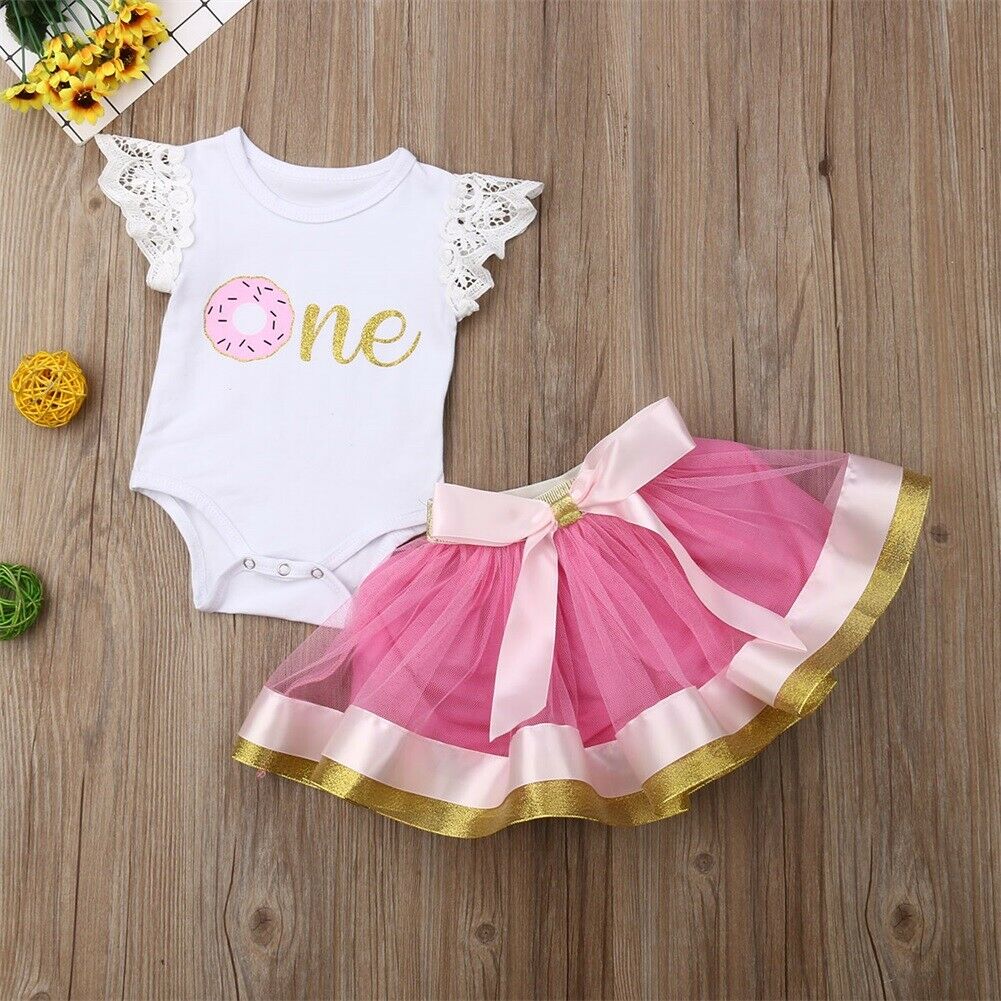 2019 Children Summer Clothing 0-24M Newborn Toddler Baby Girl Sets One Letter Romper +Lace Tutu Tulle Skirt Birthday Outfits