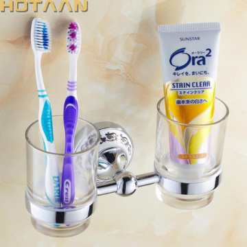 Free shipping Fashion toothbrush holder,Pure copper&glass,,Double cup, Bathroom cup holder bathroom set-wholesale YT-1188