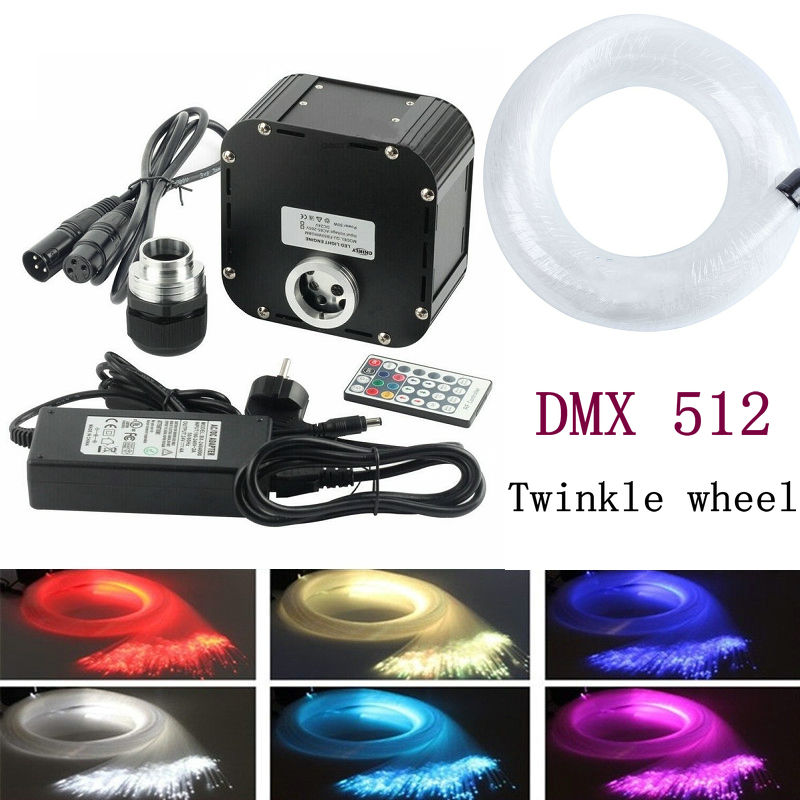 1000PCS*0.75mm*5M PMMA plastic fiber optic cable+Remote control DMX512 RGBW 50W Twinkle Wheel LED Light Engine Star ceiling Kit
