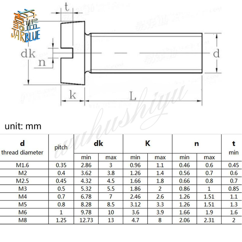 10/50pcs M1.6 M2 M2.5 M3 M4 M5 M6 304 A2-70 stainless steel GB65 Slotted Cap Head Slot Column Round Cheese Head Screw Bolt