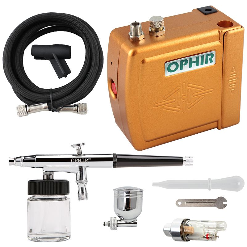 OPHIR 0.3mm Airbrush Kit with Air Compressor Dual Action Air-brush Gun Paint for Cake Decorating/Nail Art/Makeup/Body Tattoo