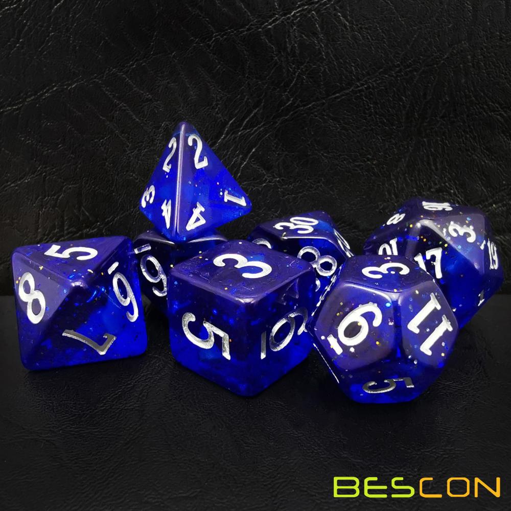 Bescon Super Glow in the Dark Nebula Glitter Polyhedral Dice Set DEEP SPACE, Luminous RPG Dice Set,Glowing Novelty DND Game Dice