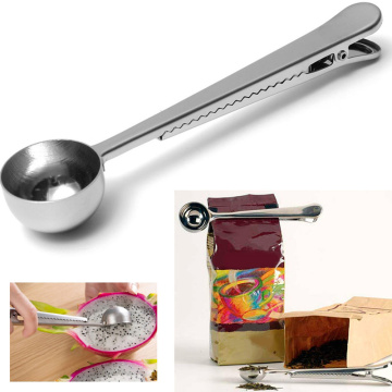 Stainless Steel Coffee Scoops Bag Seal Clip Milk Powder Flesh Tea Scoop Ice Cream Spoon Barista Cooking Tools Silver