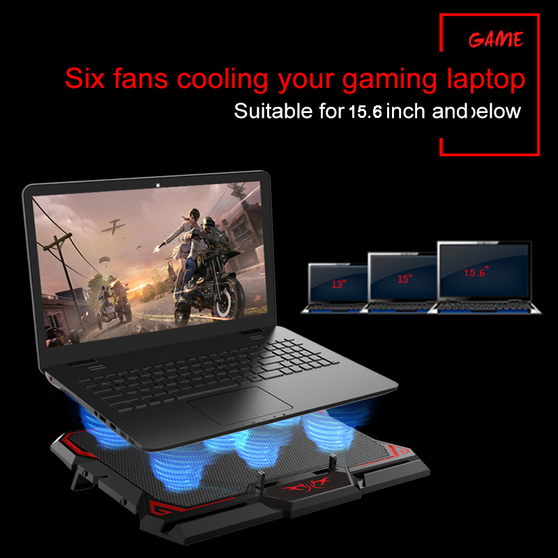 ICE COOREL Laptop Cooler Six Cooling Fan and 2 USB Ports laptop cooling pad Notebook stand with Light LCD Display For 13-16 inch