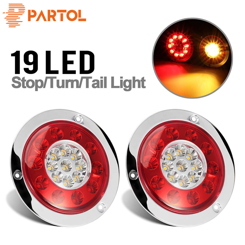 Partol 2PCS 19 LEDs Car LED Rear Tail Lights Stop Brake Running Light Side Marker For Truck Trailer Vehicles 12V 24V Red Yellow