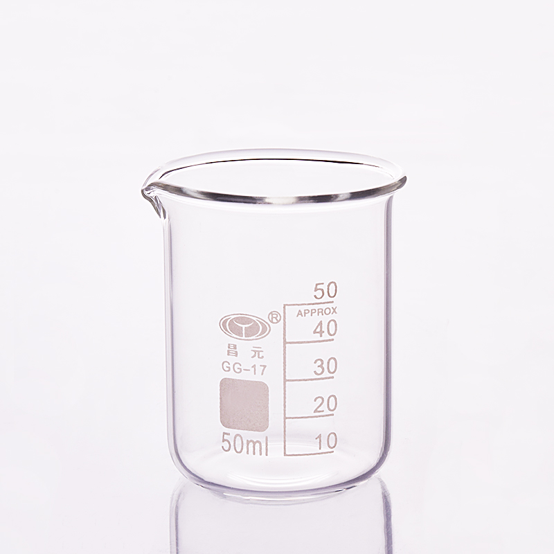 Beaker in low form,Capacity 50ml,Outer diameter=42mm,Height=60mm,Laboratory beaker