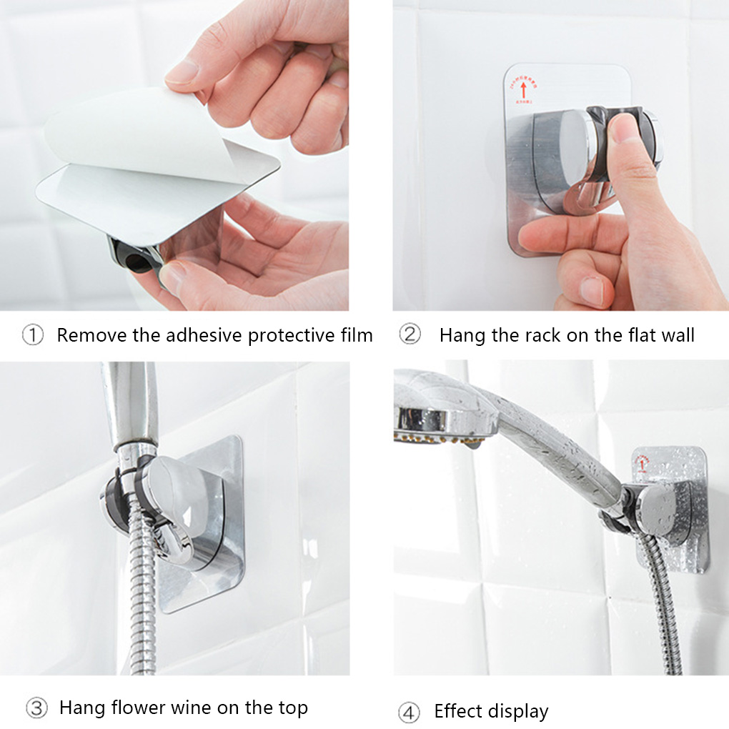 Adjustable Shower Head Holder Self-adhesive Handheld Drill-free Showerhead Rack Punch-free Chrome Bathroom Wall Mount Bracket
