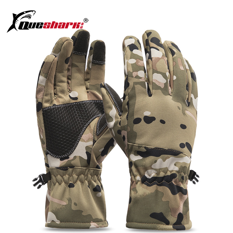 Queshark Women Men Winter Camouflage Hunting Gloves Warm Anti-slip Fishing Gloves Waterproof Touch Screen Skiing Camping Gloves