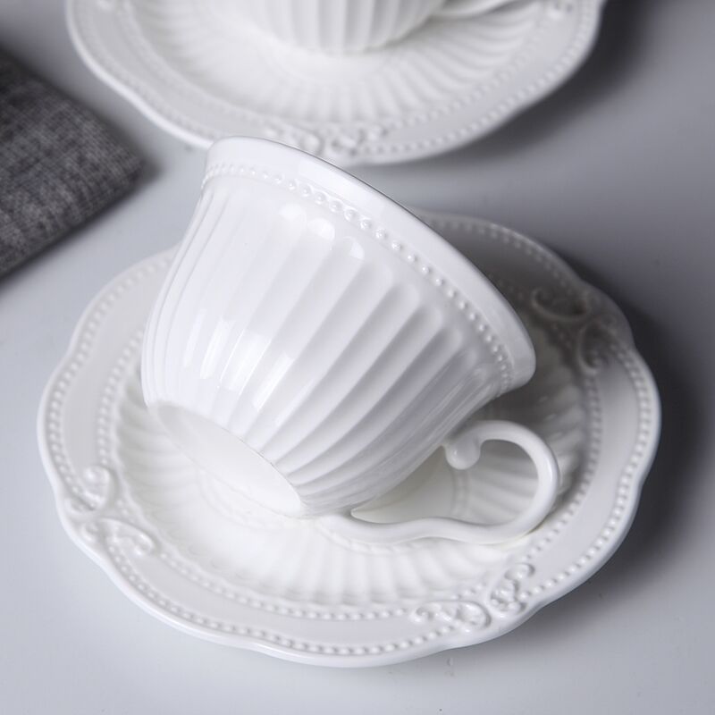 180ML. white embossed porcelain espresso cup with saucer, ceramic tea cups and saucer sets, tasse cafe english christmas cup
