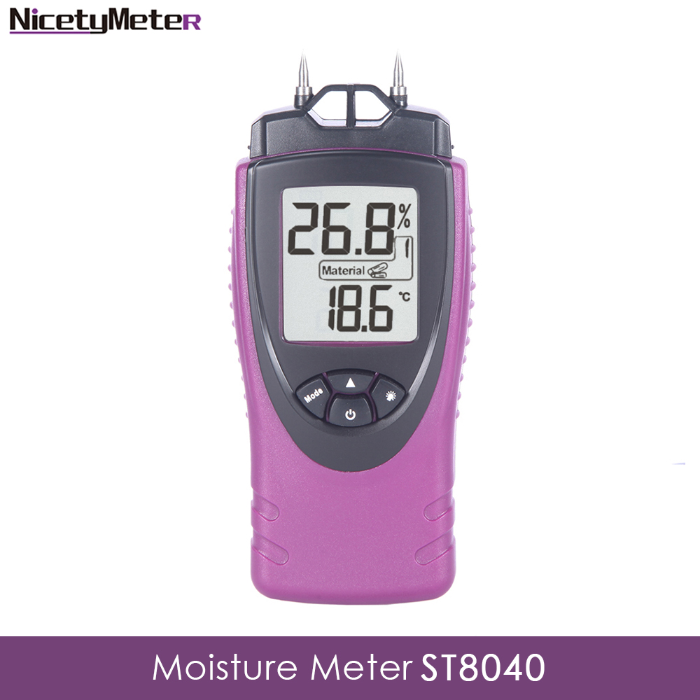 Nicetymeter ST8040 Digital Wood Moisture Meter Wood Humidity hardened wood building materials temperature Tester with backlight