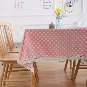 Pink love printing pastoral cotton and linen tablecloth table cloth household cover towel table cover antependium hollow lace
