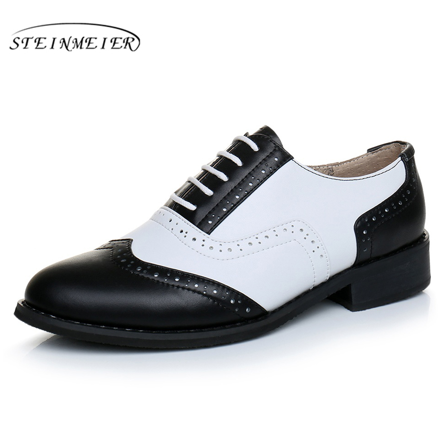 Women's Flats Oxford Shoes genuine leather vintage flat shoes round toe handmade white black oxford shoes for women 2020 spring