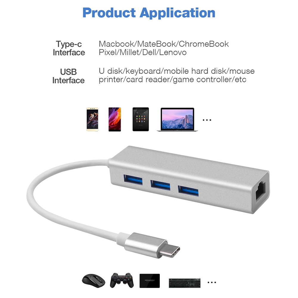 KEBIDU USB C HUB Gigabit Ethernet Rj45 Lan Adapter USB Type C to USB 3.0 HUB 10/100/1000 Network Card for MacBook