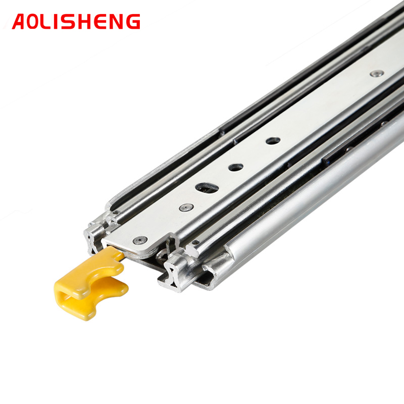 Heavy duty slide rail with lock 76mm width 3 folds ball bearing telescopic Full Extension industrial drawer