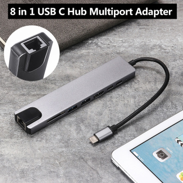 USB HUB to USB 3.0 Female 4K HDMI-compatible 8 in 1 Ports Adapter Multifunction Ethernet Dongle Network Connector For MacBook