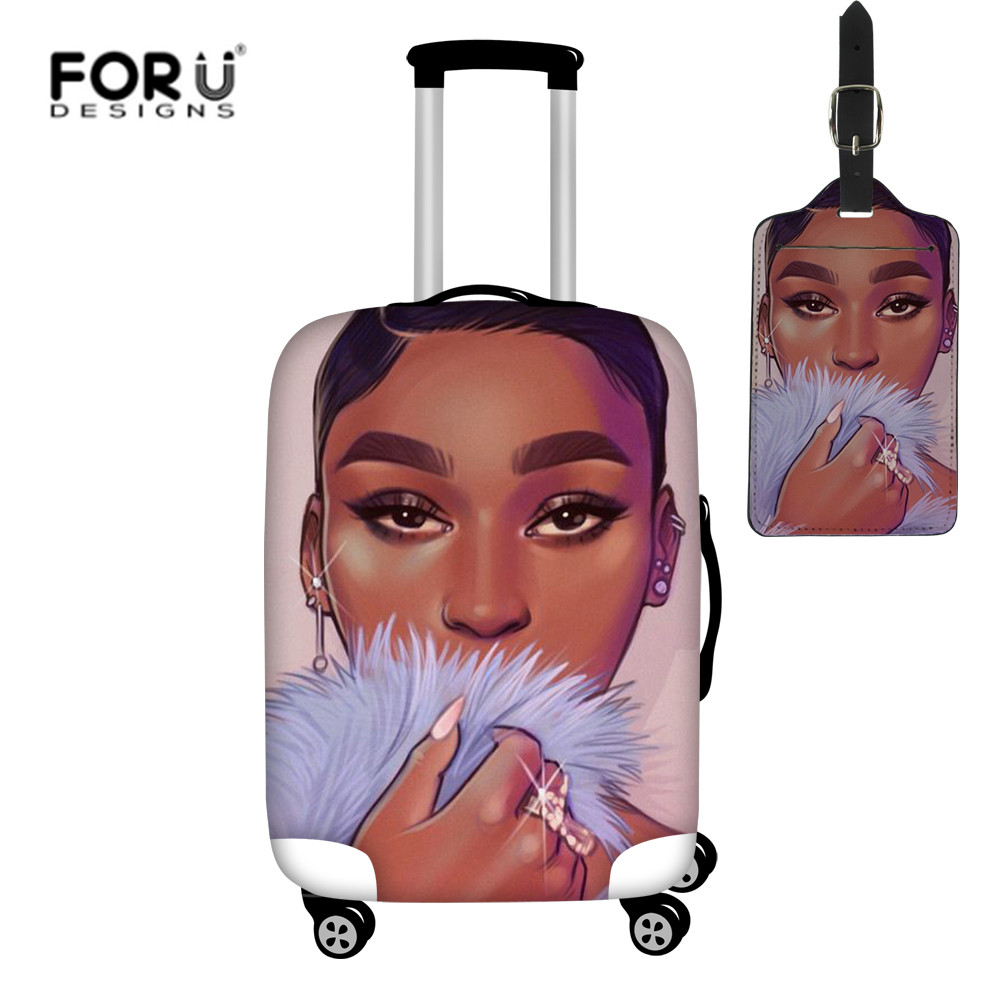 FORUDESIGNS Afro Girls Black Lady Print Luggage Cover Thicker Suitcase Protective Covers 2pcs/set Trolley Case Dust Rain Cover