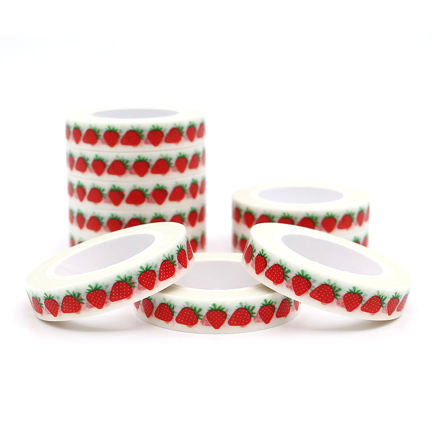 10m*8mm Creative Cute Strawberry Washi Tape High Sticky Masking Tape Office Supply Hand Tear Adhesive Paper Tape DIY Book Diary