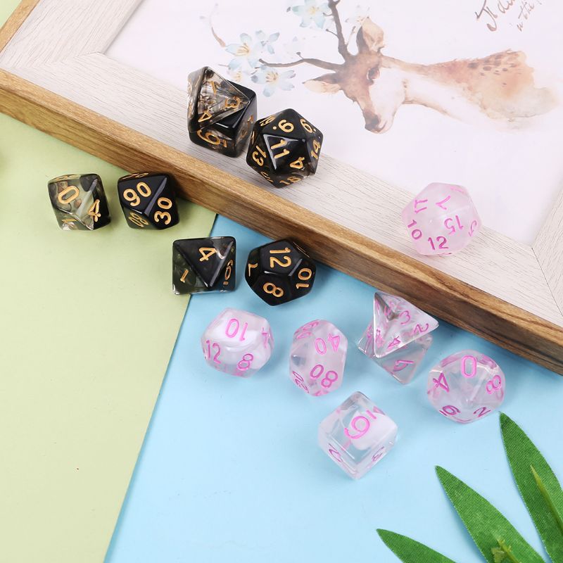 7 Pcs/Set New Game Dice Transparent Fashion Dices Multi-side Desktop Games Party Play Gifts Polyhedral Black/Pink