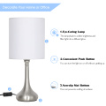 Minimalist Silver Table Lamp with White Fabric Lampshade