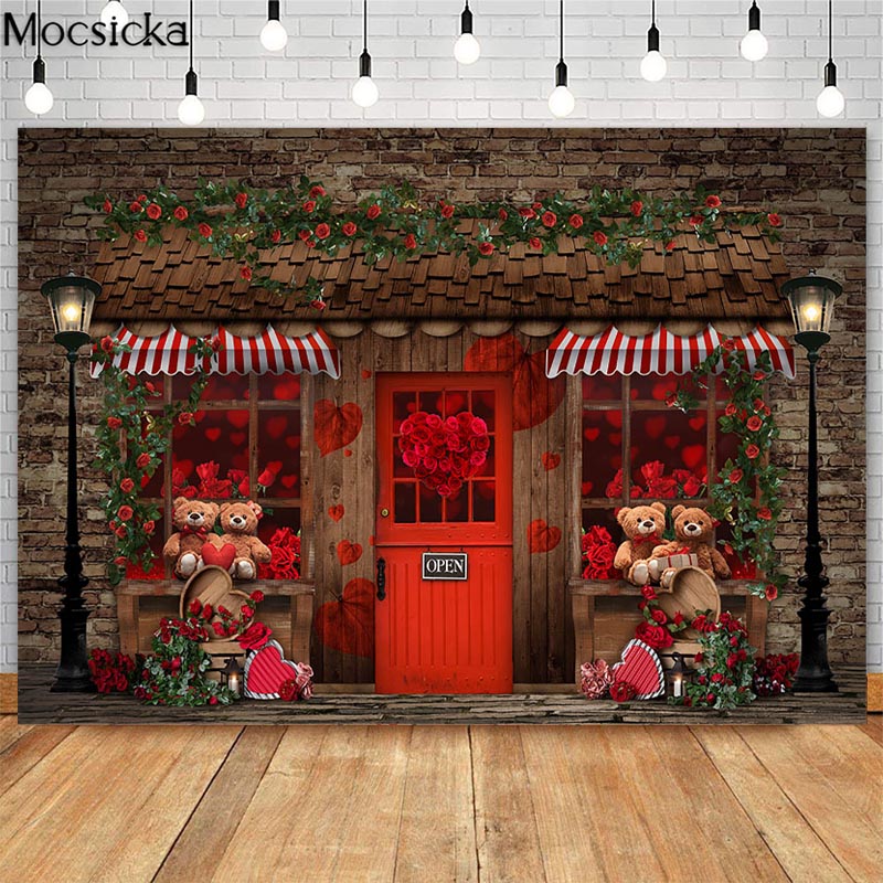 MOCSICKA Valentine Brick Wall Photography Backdrops Rose Bear Love Decor Children Cake Smash Photocall Background Photo Studio
