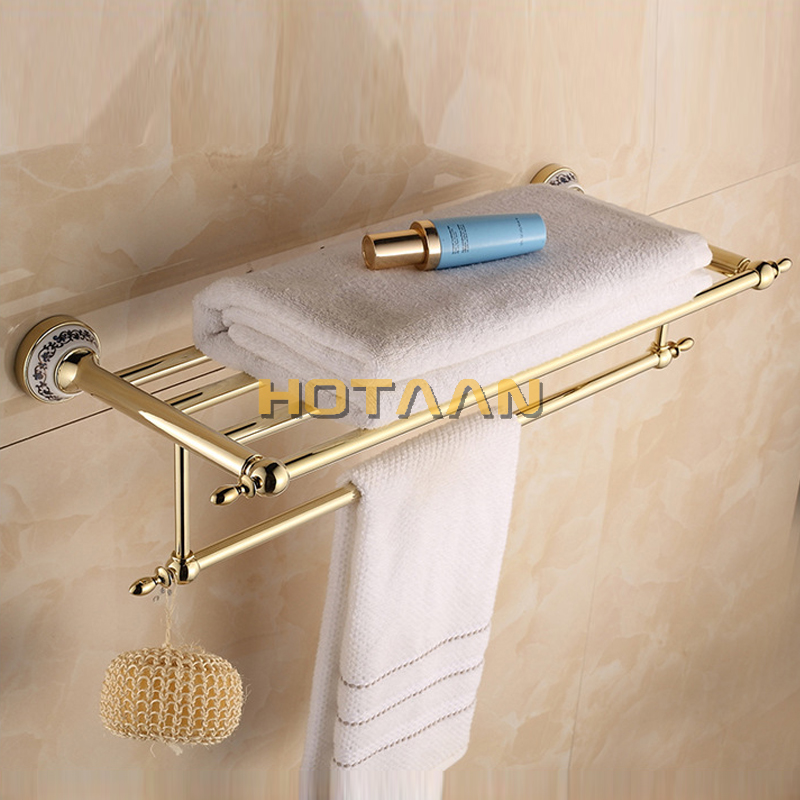 Stainless Steel Wall Mounted Gold Color Bath Towel Rack Active Bathroom Towel Holder Double Towel Shelf Bathroom Accessories