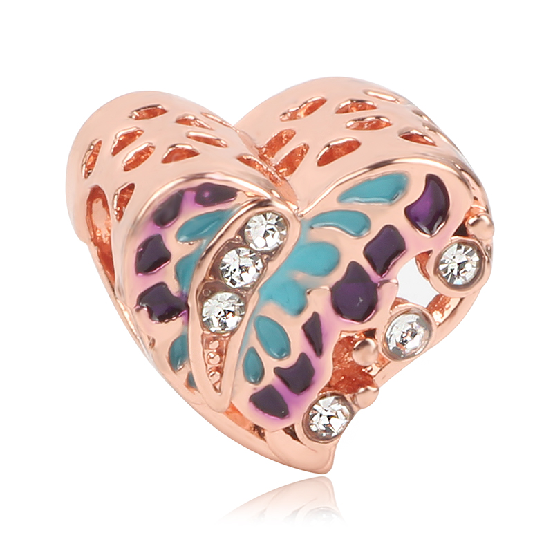 Couqcy 2020 Christmas 1pcs Original Rose Gold Lion Clip Love Butterfly DIY Beads Fit Pandora Charms Bracelet Fashion Jewelry