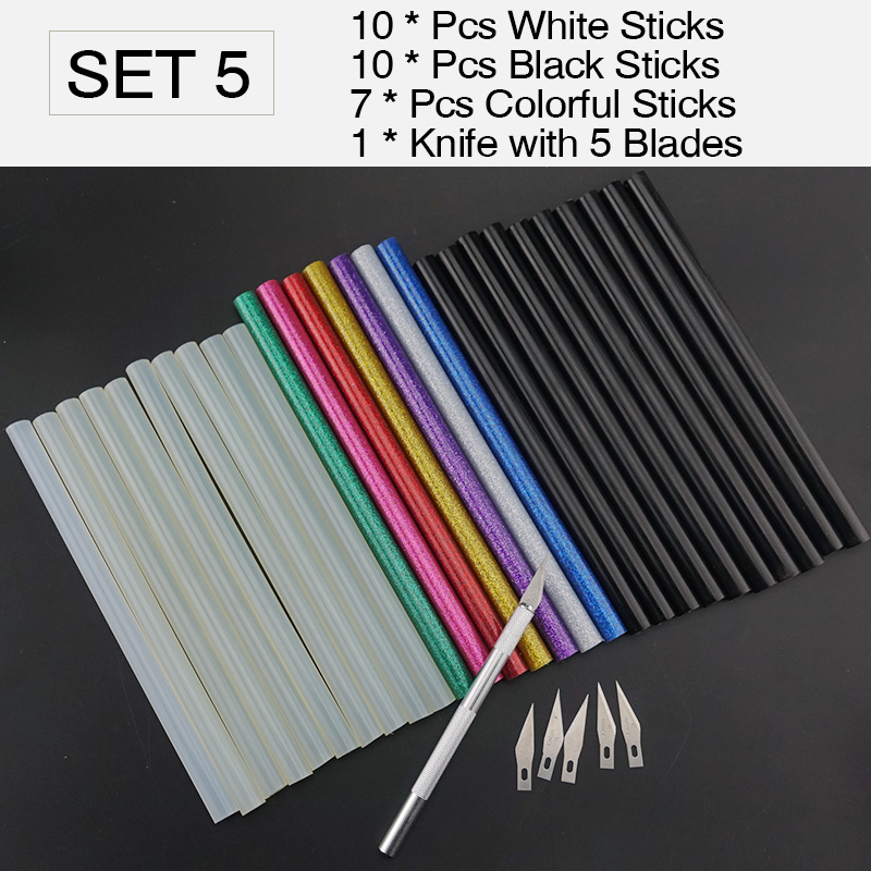 30PCS/Lot Non-Toxic 11mm X190mm Adhesive Craft Sticks Desinger Power Tool Hot Melt Glue Sticks Red Green Black Blue Colorful