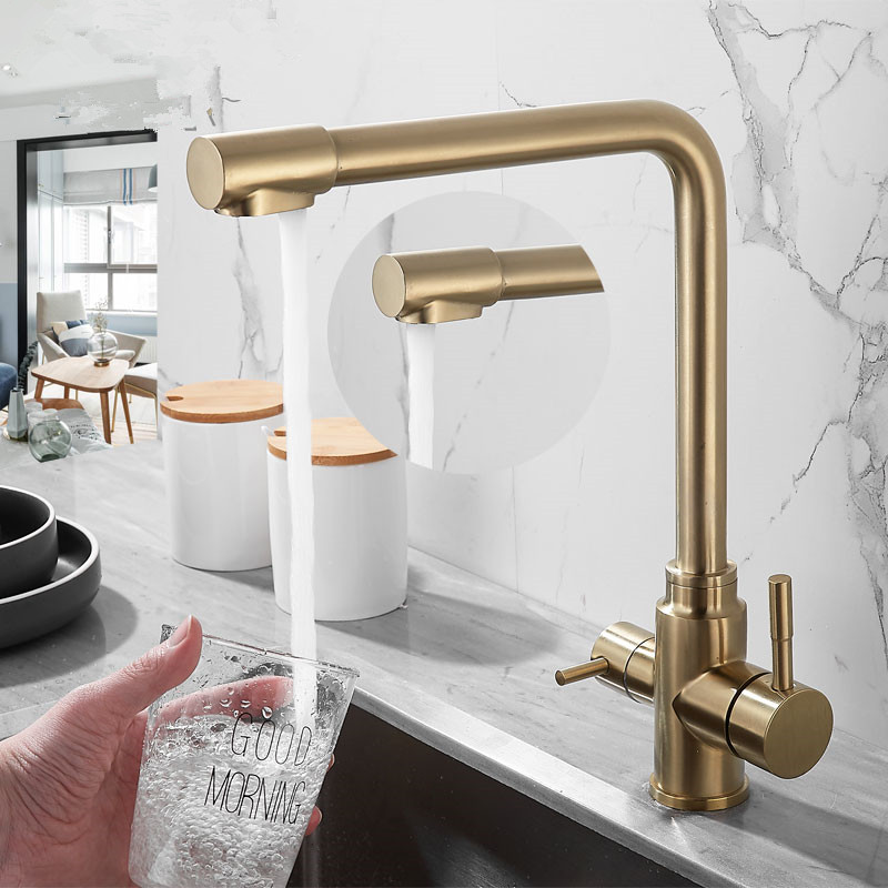 Waterfilter Tap Kitchen Faucet Brushed Gold Mixer Drinking Kitchen Purify Faucet Kitchen Sink Tap Water Tap Crane For Kitchen